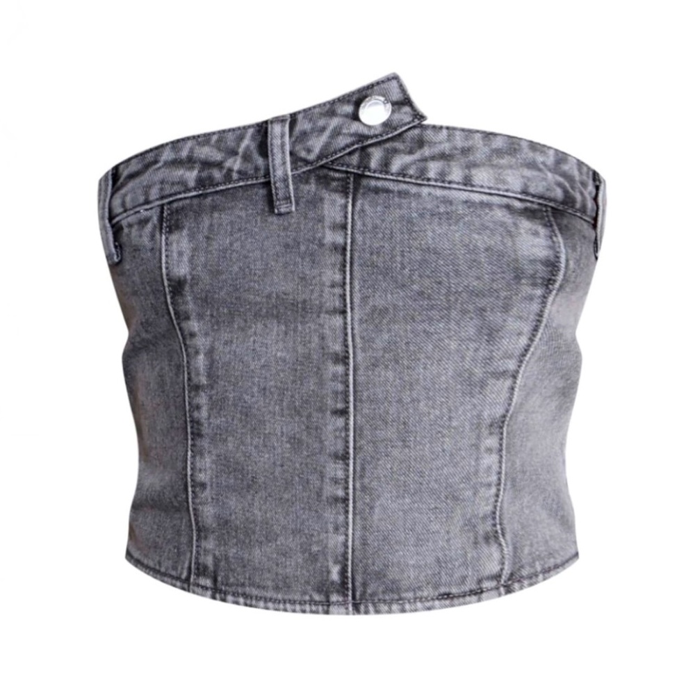 1114 NWT PrettyLittleThing Petite Grey Denim Button Detail Corset/Top – 6p